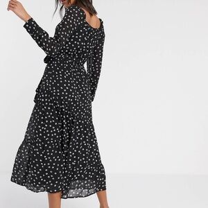 ASOS YAS Ditsy Floral Midi Dress Square Neck Black White Size XS Women’s